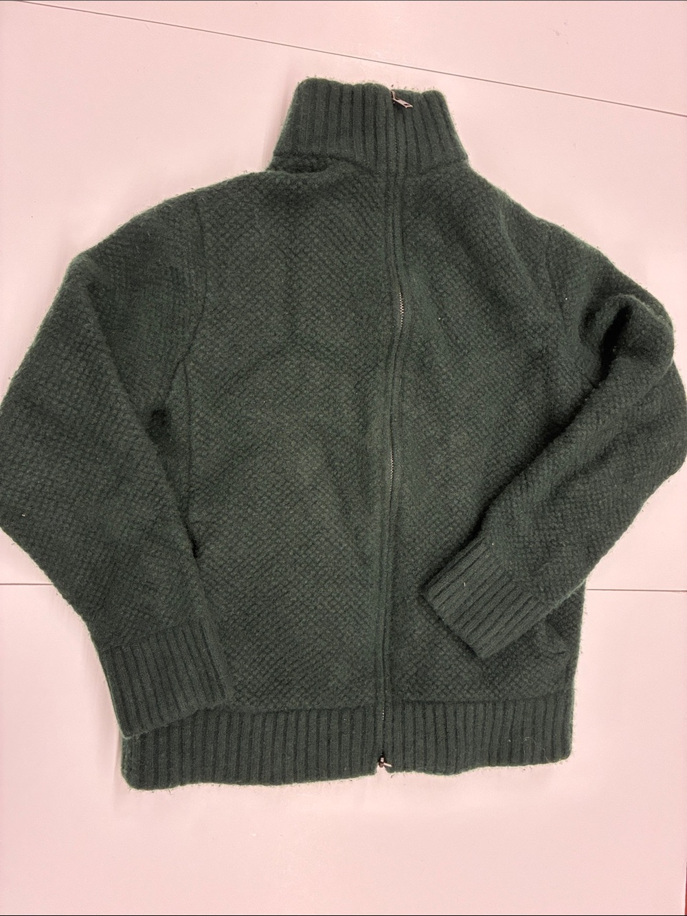 Vince Macro-Piqué Wool Zip-Up Sweater